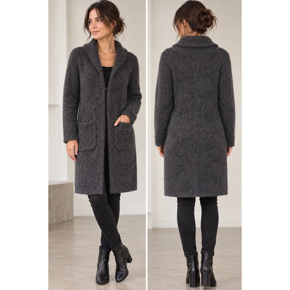 J.Crew Vintage Alpaca Long Cardigan Small Charcoal Grey Fuzzy Whimsigoth